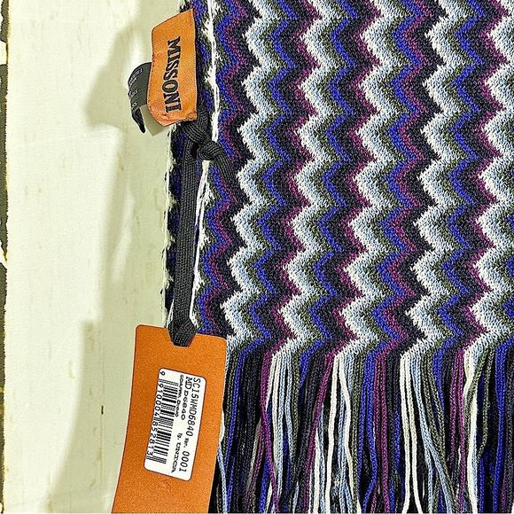 NWT Missoni Wool Blue & Purple Chevron Knit Fringe Scarf - Picture 1 of 6